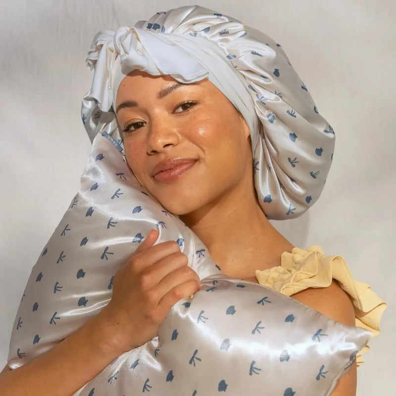 Kitsch Oversized Satin Bonnet Pearlized Cream & Coastal Blue