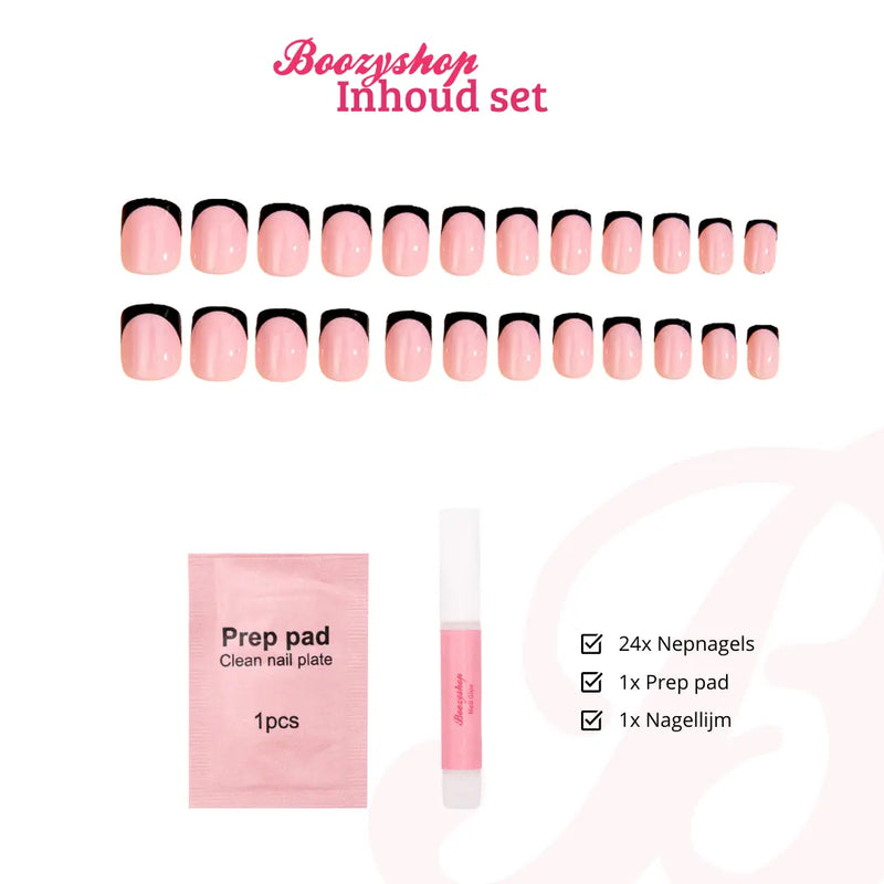 Boozyshop Press On French Nails Black / Pink