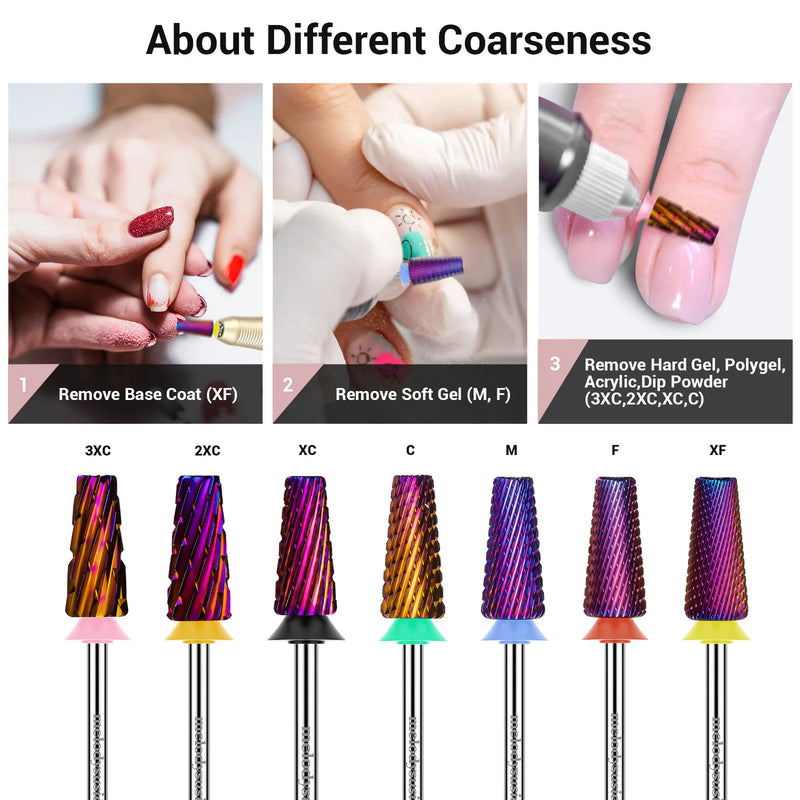 MelodySusie 5-in-1 Cross Cut Tungsten Carbide Nail Drill Bits Coarse