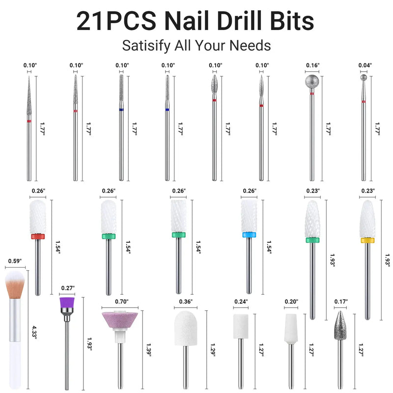 MelodySusie Ceramic Diamond Carbide Nail Drill Bits with Portable Holder Case 21Pcs