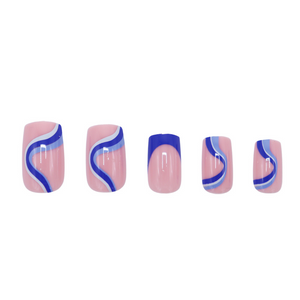 Boozyshop Press On French Nails Blue Waves