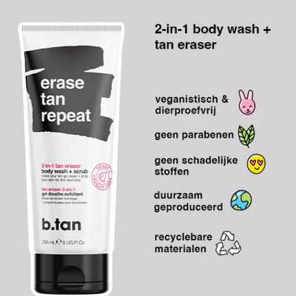 B.tan Erase Tan Repeat  2 in 1 Tan Eraser Body Wash + Scrub